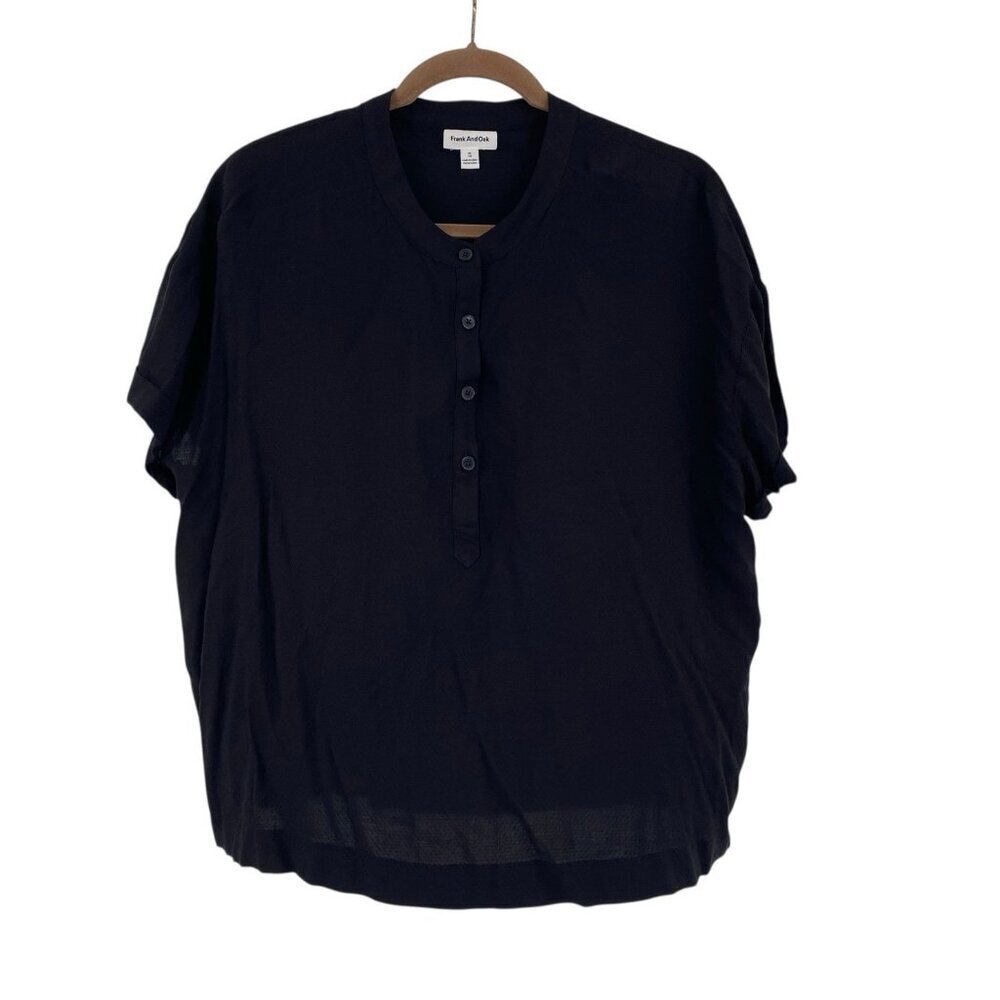 Frank And Oak Womens Size XL Black Button Front Blouse Short Sleeve Viscose